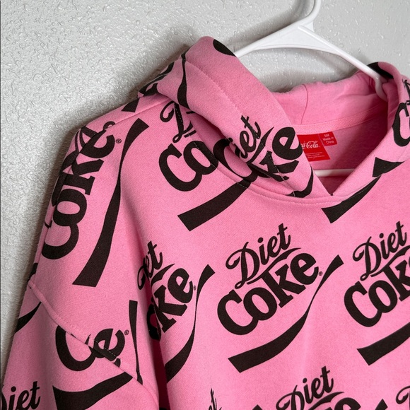 Coca Cola Diet Coke Hot Pink Women's Cropped Hooded Sweatshirt Small - Picture 3 of 6